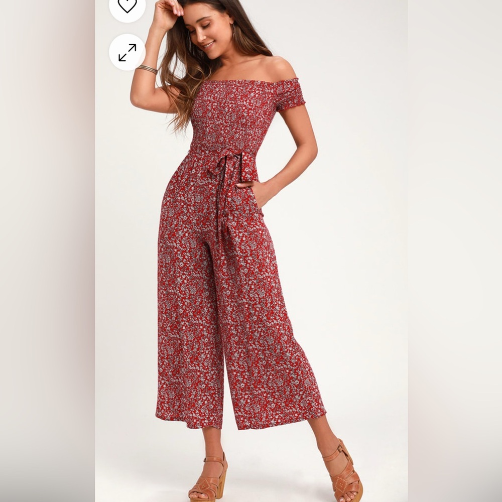 Behold Red Floral Print Off-the-Shoulder Jumpsuit